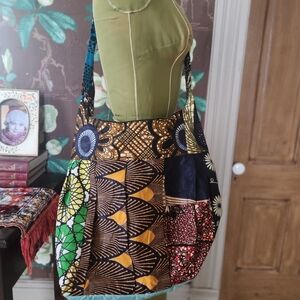 Handmade Patchwork Sling Bag African Wax Print Boho Shoulder Tote Multicolor